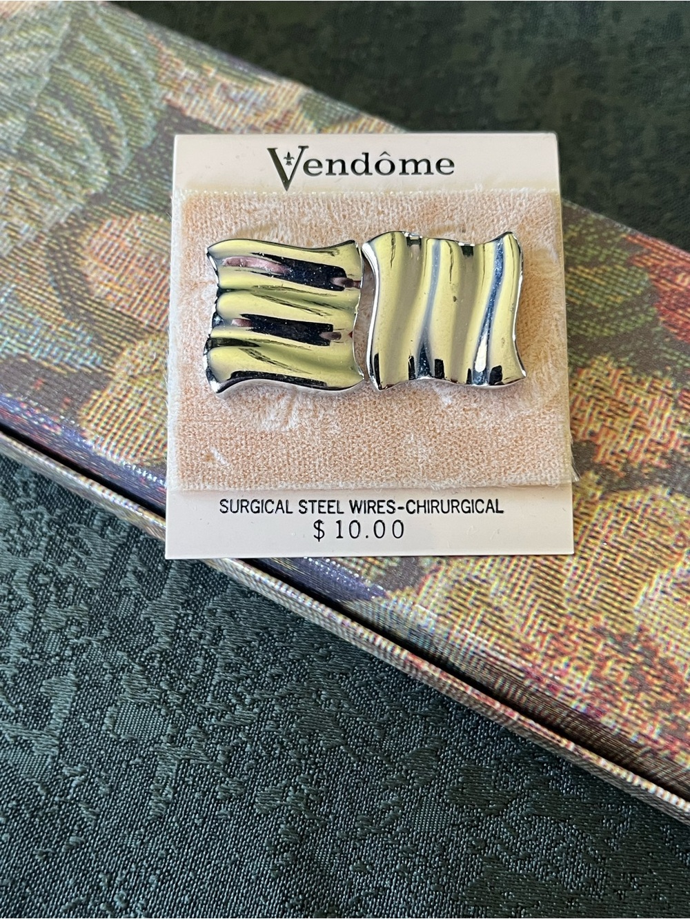 Vintage Vendôme Silver Tone Abstract Square Wave Earrings New Old Stock